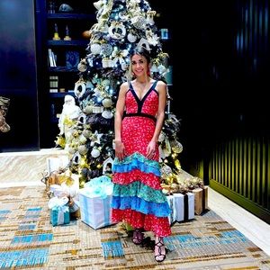 SALONI Lana Tiered Hem Silk Midi Dress